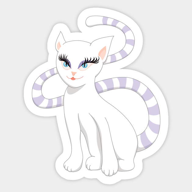 Beautiful Cartoon Cute White Cat - Cat - Sticker | TeePublic